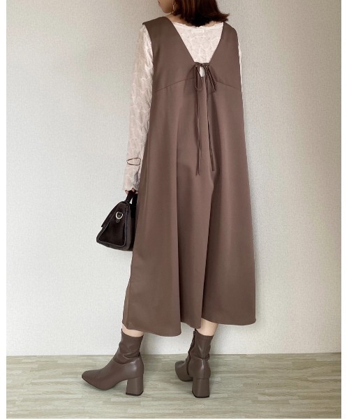 She's Closet（シーズクローゼット）の「【低身長向け/高身長向けサイズ有】前後2WAY深Vネックリボンロングワンピース（ワンピース・レディース・ブラウン/ブラック/アイボリー・SHORT/FREE/TALL）」の17枚目の写真