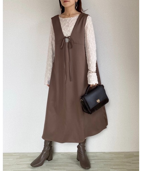 She's Closet（シーズクローゼット）の「【低身長向け/高身長向けサイズ有】前後2WAY深Vネックリボンロングワンピース（ワンピース・レディース・ブラウン/ブラック/アイボリー・SHORT/FREE/TALL）」の20枚目の写真