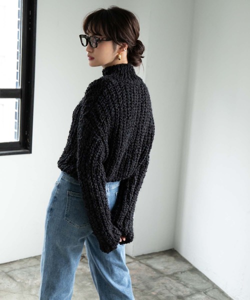fifth（フィフス）の「ランタンヤーンショートニット（ニット/セーター・レディース・ブラック/ホワイト・M）」の8枚目の写真