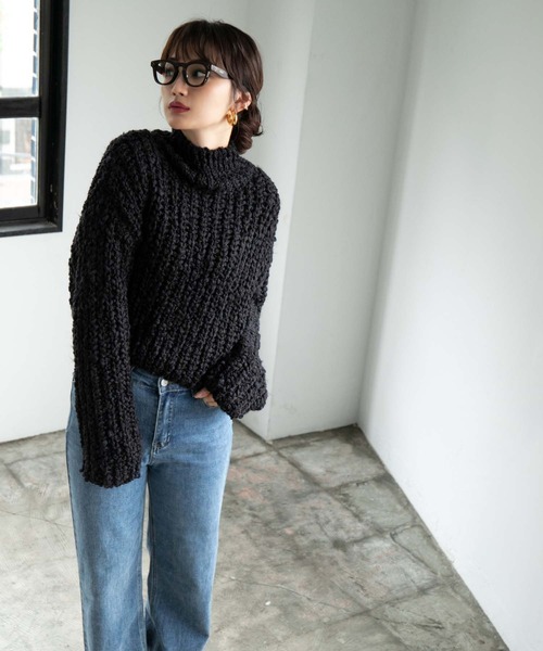 fifth（フィフス）の「ランタンヤーンショートニット（ニット/セーター・レディース・ブラック/ホワイト・M）」の5枚目の写真