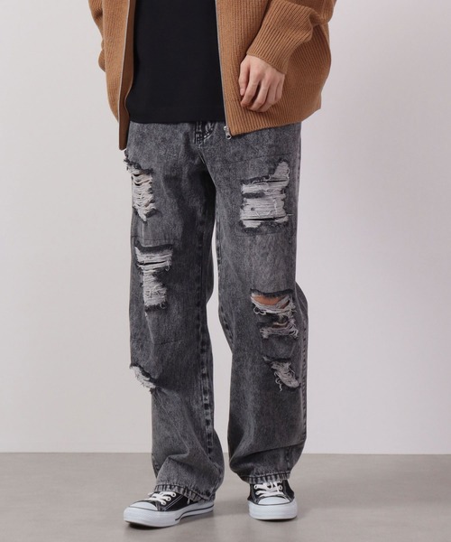 FUNALIVE（ファンアライブ）の「MARENGO ダメージデニムワイドパンツ（デニムパンツ・メンズ・サックスブルー/ブラック/ブルー/ブラック系その他2/ブルー系その他4/ブラック系その他/ブルー系その他3/ブルー系その他/ブルー系その他2・L/LL/M）」の4枚目の写真