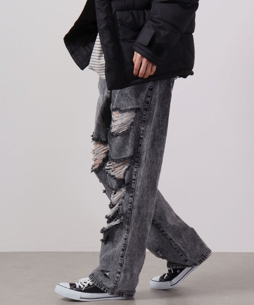 FUNALIVE（ファンアライブ）の「MARENGO ダメージデニムワイドパンツ（デニムパンツ・メンズ・サックスブルー/ブラック/ブルー/ブラック系その他2/ブルー系その他4/ブラック系その他/ブルー系その他3/ブルー系その他/ブルー系その他2・L/LL/M）」の2枚目の写真