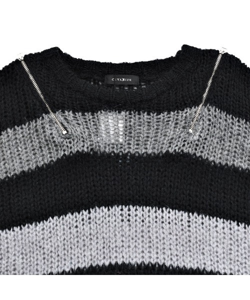 CIVARIZE（シヴァーライズ）の「『CIVARIZE/シヴァーライズ』ショルダーZIPモヘア混グラデーションボーダーニット（ニット/セーター・メンズ・ブラック×ホワイト/ブラック×レッド・FREE）」の12枚目の写真