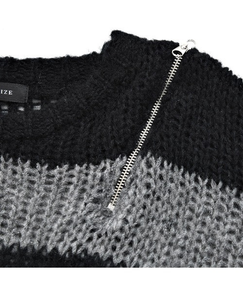 CIVARIZE（シヴァーライズ）の「『CIVARIZE/シヴァーライズ』ショルダーZIPモヘア混グラデーションボーダーニット（ニット/セーター・メンズ・ブラック×ホワイト/ブラック×レッド・FREE）」の13枚目の写真