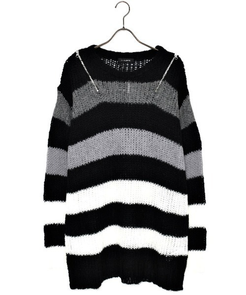 CIVARIZE（シヴァーライズ）の「『CIVARIZE/シヴァーライズ』ショルダーZIPモヘア混グラデーションボーダーニット（ニット/セーター・メンズ・ブラック×ホワイト/ブラック×レッド・FREE）」の18枚目の写真