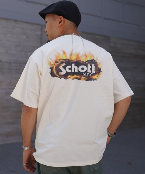 schott(ショット)の「Schott/ショット/SS T-SHIRT "FIRE OVAL"/"ファイア オーバル" Tシャツ(Tシャツ/カットソー・メンズ・オフホワイト/レッド/ブラック・M/XL/L/2XL)」の2枚目の写真