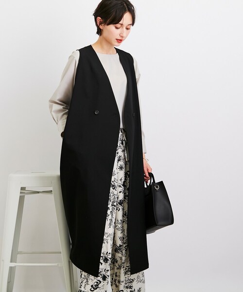 DRESKIP（ドレスキップ）の「◆【スタイルUPもおまかせ】ノーカラーロングジレ（ベスト・レディース・ブラック/ライトベージュ/サンドベージュ・02/03）」の2枚目の写真