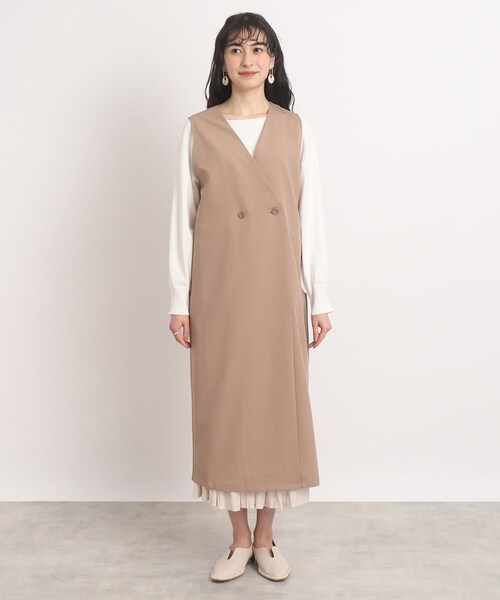 DRESKIP（ドレスキップ）の「◆【スタイルUPもおまかせ】ノーカラーロングジレ（ベスト・レディース・ブラック/ライトベージュ/サンドベージュ・02/03）」の5枚目の写真