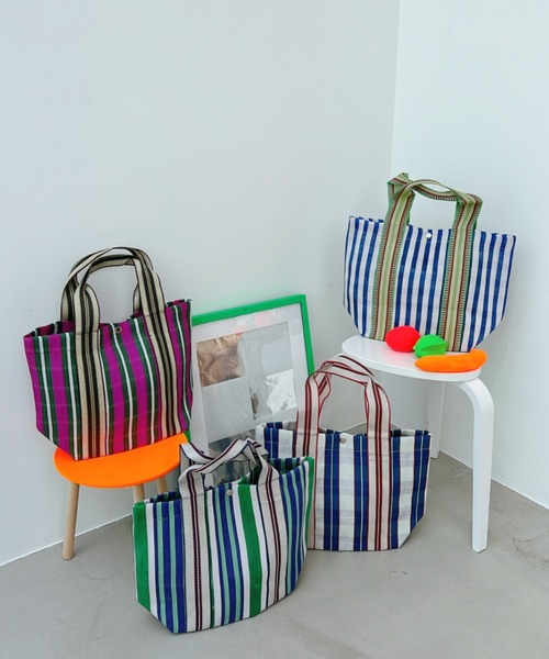 グリーンレザーストライプトートバッグ y/m（イム）の「マルチストライプトートBAG（トートバッグ）」 - WEAR