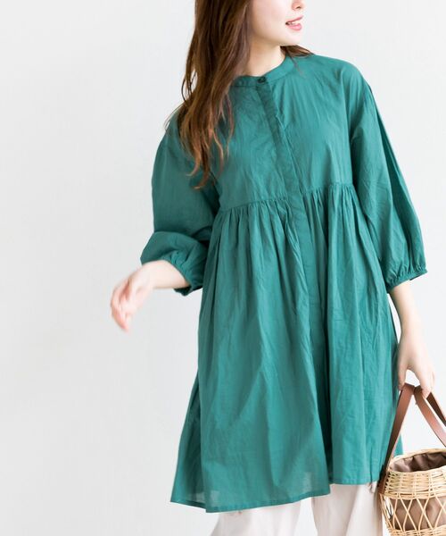 rps(アールピーエス)の「バンドカラー7分袖ヒヨクブラウスチュニック(チュニック・レディース・ブラック/オフホワイト/グリーン/イエロー/ブルー・フリー)」の3枚目の写真