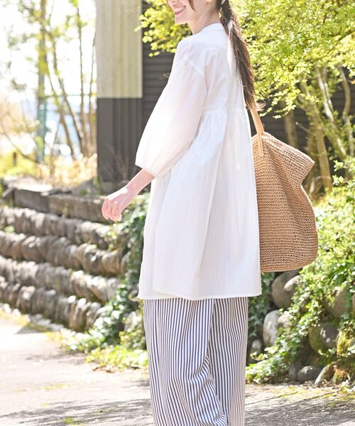 インド綿 綿麻 刺繍 チュニック ブラウス 7分袖 トップス