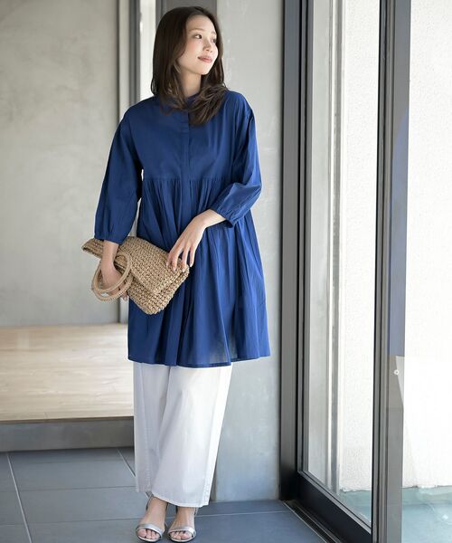 rps(アールピーエス)の「バンドカラー7分袖ヒヨクブラウスチュニック(チュニック・レディース・ブラック/オフホワイト/グリーン/イエロー/ブルー・フリー)」の14枚目の写真