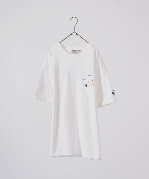 FUNALIVE(ファンアライブ)の「FINCK'S ワンポイント刺繍 オーバーサイズ半袖Tシャツ(Tシャツ/カットソー・メンズ・ホワイト系その他/ラベンダー/サンドベージュ/サックスブルー/ホワイト系その他2/オフホワイト・L/XL/M)」の9枚目の写真