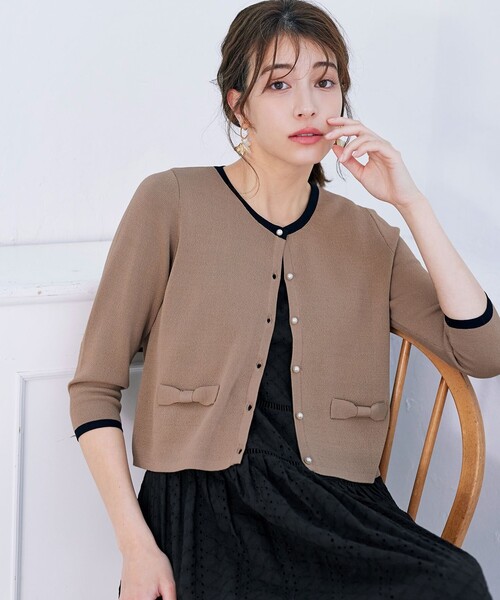 【セール】【洗える】フェイクリボンポケット付きカーディガン（カーディガン/ボレロ）｜Tiaclasse（ティアクラッセ）