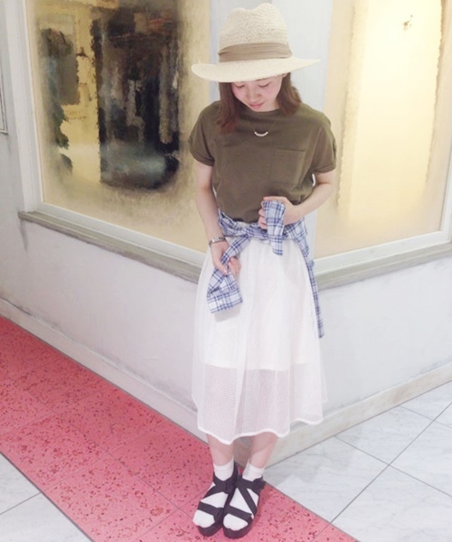 Chico（チコ）の「メッシュタックSK（スカート・レディース・ホワイト/ネイビー/グレー/モスグリーン・FREE）」の2枚目の写真