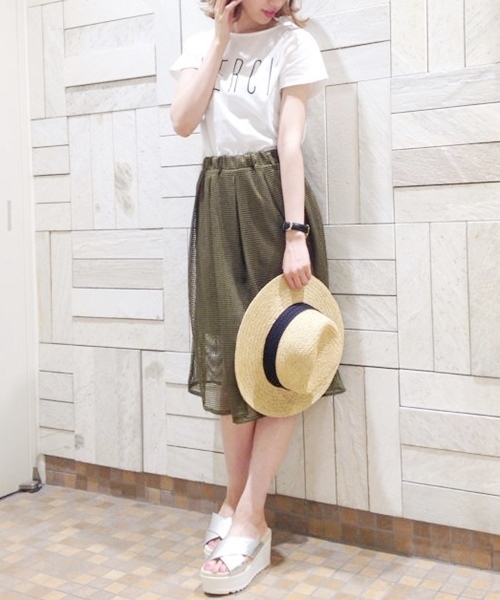 Chico（チコ）の「メッシュタックSK（スカート・レディース・ホワイト/ネイビー/グレー/モスグリーン・FREE）」の3枚目の写真