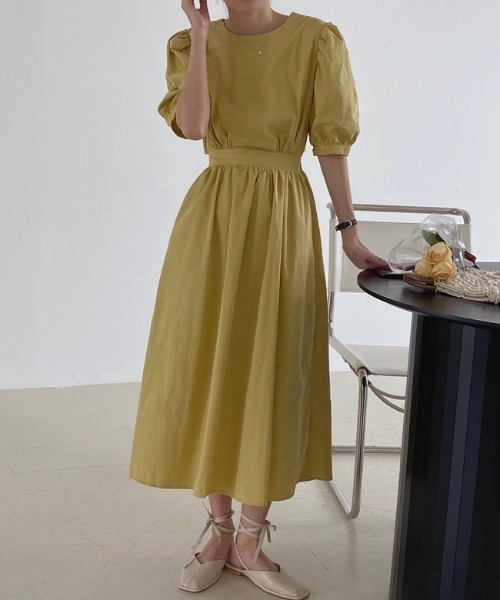ROOPTOKYO（ループトウキョウ）の「パフスリーブバックオープンボタンワンピース（ワンピース・レディース・イエロー/ホワイト/ブラック・FREE）」の14枚目の写真