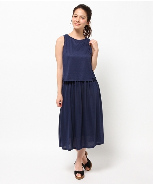 CIAOPANIC（チャオパニック）の「【Ciaopanic】　セットUP風天竺OP（ワンピース・レディース・グレー/ネイビー・FREE）」の2枚目の写真