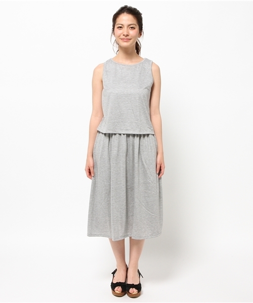 CIAOPANIC（チャオパニック）の「【Ciaopanic】　セットUP風天竺OP（ワンピース・レディース・グレー/ネイビー・FREE）」の4枚目の写真