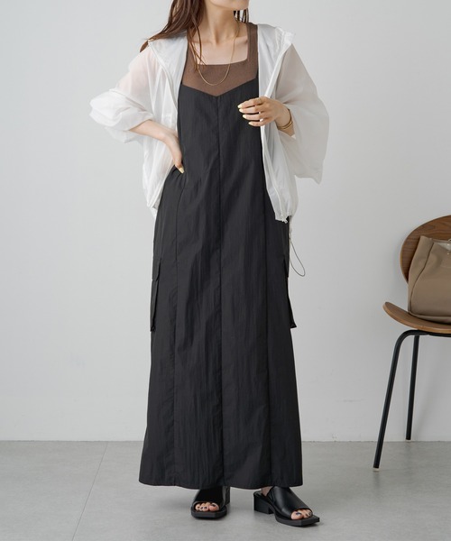 PUAL CE CIN（ピュアルセシン）の「【Du noir】ナローカーゴキャミワンピース（ワンピース・レディース・ブラック/カーキ・FREE）」の16枚目の写真