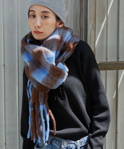 45R ウールギンガムチェックマフラー THE Yon マフラー ストール ギンガムチェックビッグマフラー