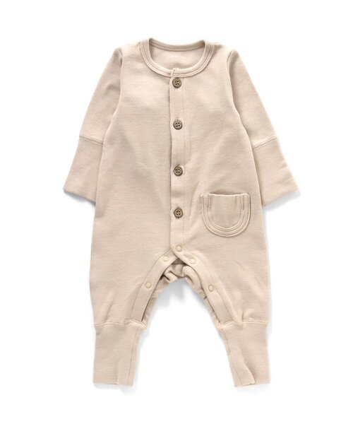 Ampersand(アンパサンド)の「【premier】ソフトストレッチロールアップリブカバーオール(ロンパース・キッズ・マスタード/アイボリー/ライトグレー・60/70/80)」の2枚目の写真