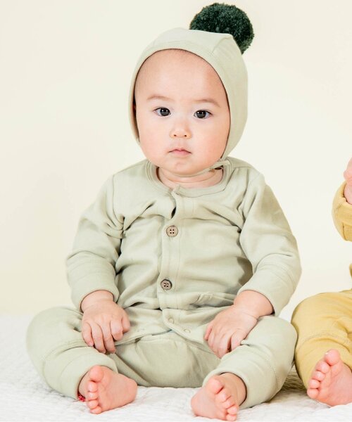 Ampersand(アンパサンド)の「【premier】ソフトストレッチロールアップリブカバーオール(ロンパース・キッズ・マスタード/アイボリー/ライトグレー・60/70/80)」の1枚目の写真