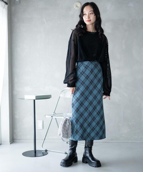 WEGO（ウィゴー）の「WEGO/バイアスチェックスカート（スカート・レディース・ブラック系その他2/ブルー系その他2・FREE）」の4枚目の写真