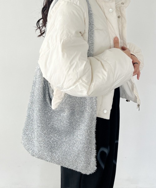 CLEA（クレア）の「ラメシャギーニットトートバッグ（トートバッグ・レディース・ブラック/ライラック/アイボリー/シルバー・FREE）」の4枚目の写真