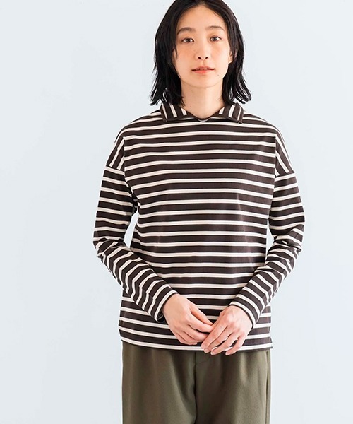 D(ディー)の「ポロネックボーダー(Tシャツ/カットソー・レディース・ホワイト×ネイビー/ブラック×ホワイト/ブルー系その他/ダークブラウン/クリーム・MEDIUM)」の1枚目の写真