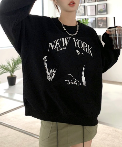 Riff(リフ)の「ロゴプリントBIGプルオーバー(Tシャツ/カットソー・レディース・グレー/グリーン/アイボリー/ブラック・M)」の3枚目の写真