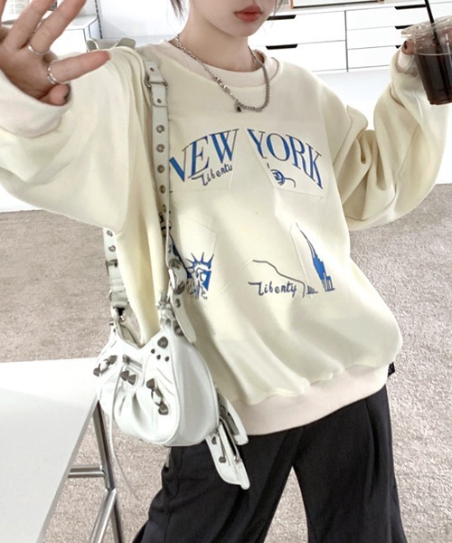 Riff(リフ)の「ロゴプリントBIGプルオーバー(Tシャツ/カットソー・レディース・グレー/グリーン/アイボリー/ブラック・M)」の5枚目の写真