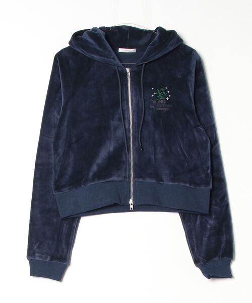 atmos pink（アトモスピンク）の「atmos pink ショート丈 ベロア フーディ（パーカー・レディース・ネイビー/カーキ/グレー・S/M）」の3枚目の写真