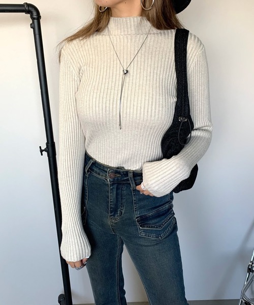 non-hedge（ノンヘッジ）の「ボトルリブニットトップス（ニット/セーター・レディース・チャコールグレー/ブラック/ベージュ/ブラウン/グレー/アイボリー/モカ/ブルー/キャメル/イエロー/ダークブラウン/カーキ・FREE）」の8枚目の写真