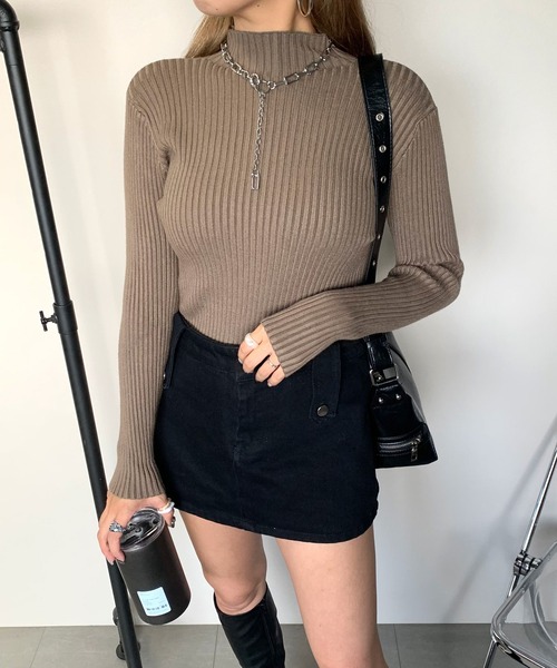 non-hedge（ノンヘッジ）の「ボトルリブニットトップス（ニット/セーター・レディース・チャコールグレー/ブラック/ベージュ/ブラウン/グレー/アイボリー/モカ/ブルー/キャメル/イエロー/ダークブラウン/カーキ・FREE）」の12枚目の写真