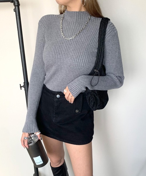 non-hedge（ノンヘッジ）の「ボトルリブニットトップス（ニット/セーター・レディース・チャコールグレー/ブラック/ベージュ/ブラウン/グレー/アイボリー/モカ/ブルー/キャメル/イエロー/ダークブラウン/カーキ・FREE）」の4枚目の写真