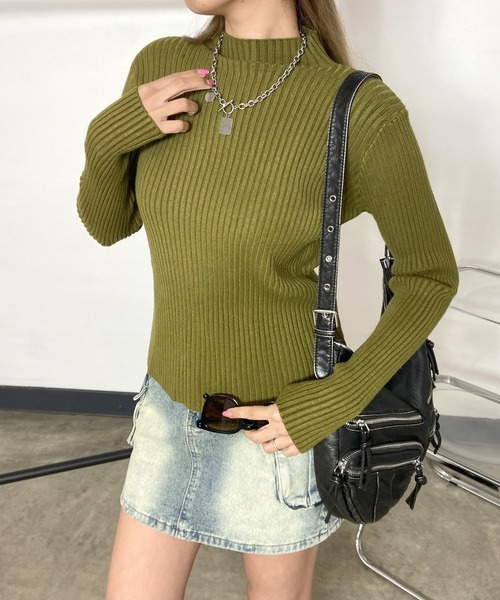 non-hedge（ノンヘッジ）の「ボトルリブニットトップス（ニット/セーター・レディース・チャコールグレー/ブラック/ベージュ/ブラウン/グレー/アイボリー/モカ/ブルー/キャメル/イエロー/ダークブラウン/カーキ・FREE）」の9枚目の写真