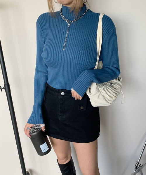 non-hedge（ノンヘッジ）の「ボトルリブニットトップス（ニット/セーター・レディース・チャコールグレー/ブラック/ベージュ/ブラウン/グレー/アイボリー/モカ/ブルー/キャメル/イエロー/ダークブラウン/カーキ・FREE）」の10枚目の写真