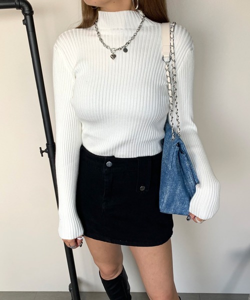 non-hedge（ノンヘッジ）の「ボトルリブニットトップス（ニット/セーター・レディース・チャコールグレー/ブラック/ベージュ/ブラウン/グレー/アイボリー/モカ/ブルー/キャメル/イエロー/ダークブラウン/カーキ・FREE）」の2枚目の写真