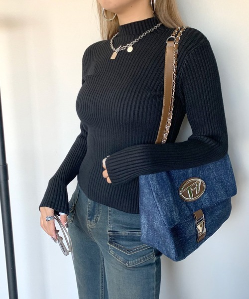 non-hedge（ノンヘッジ）の「ボトルリブニットトップス（ニット/セーター・レディース・チャコールグレー/ブラック/ベージュ/ブラウン/グレー/アイボリー/モカ/ブルー/キャメル/イエロー/ダークブラウン/カーキ・FREE）」の3枚目の写真