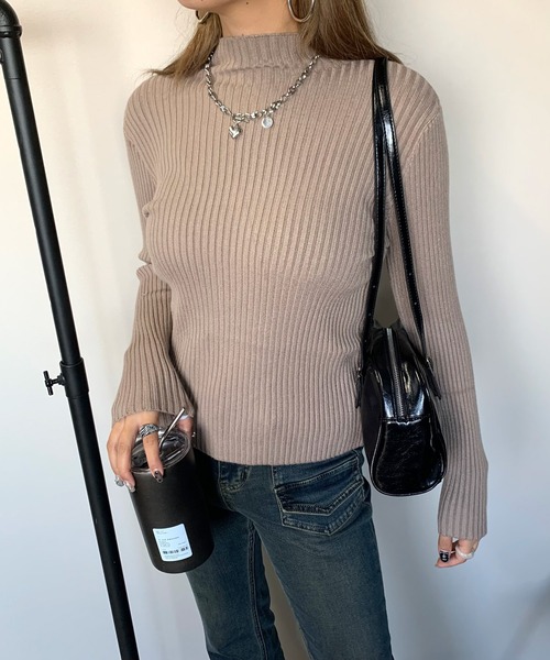 non-hedge（ノンヘッジ）の「ボトルリブニットトップス（ニット/セーター・レディース・チャコールグレー/ブラック/ベージュ/ブラウン/グレー/アイボリー/モカ/ブルー/キャメル/イエロー/ダークブラウン/カーキ・FREE）」の7枚目の写真