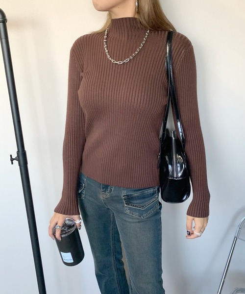 non-hedge（ノンヘッジ）の「ボトルリブニットトップス（ニット/セーター・レディース・チャコールグレー/ブラック/ベージュ/ブラウン/グレー/アイボリー/モカ/ブルー/キャメル/イエロー/ダークブラウン/カーキ・FREE）」の13枚目の写真