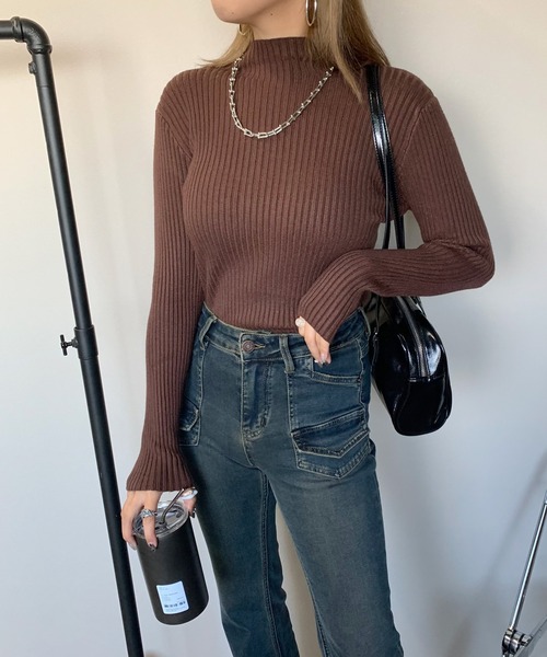 non-hedge（ノンヘッジ）の「ボトルリブニットトップス（ニット/セーター・レディース・チャコールグレー/ブラック/ベージュ/ブラウン/グレー/アイボリー/モカ/ブルー/キャメル/イエロー/ダークブラウン/カーキ・FREE）」の14枚目の写真