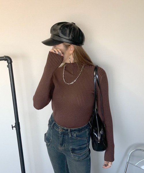 non-hedge（ノンヘッジ）の「ボトルリブニットトップス（ニット/セーター・レディース・チャコールグレー/ブラック/ベージュ/ブラウン/グレー/アイボリー/モカ/ブルー/キャメル/イエロー/ダークブラウン/カーキ・FREE）」の16枚目の写真