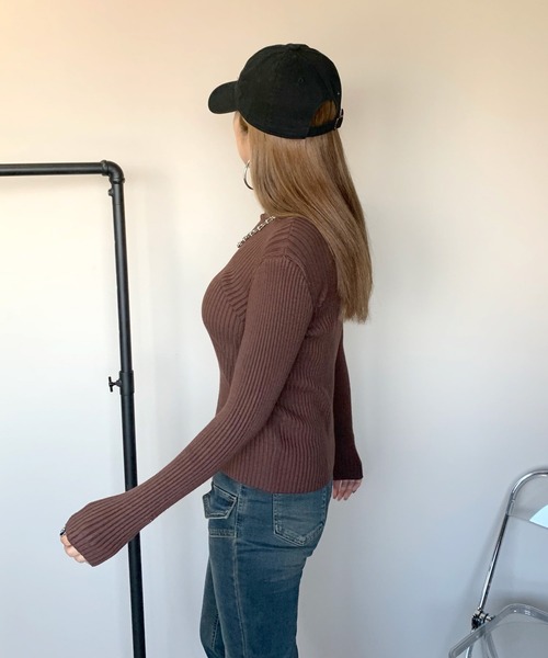 non-hedge（ノンヘッジ）の「ボトルリブニットトップス（ニット/セーター・レディース・チャコールグレー/ブラック/ベージュ/ブラウン/グレー/アイボリー/モカ/ブルー/キャメル/イエロー/ダークブラウン/カーキ・FREE）」の17枚目の写真