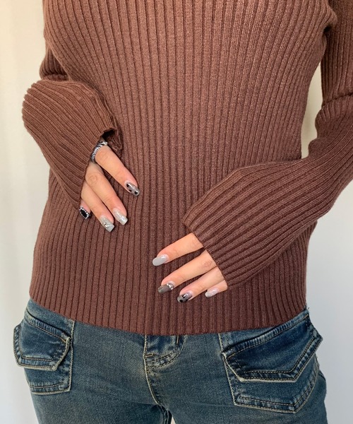 non-hedge（ノンヘッジ）の「ボトルリブニットトップス（ニット/セーター・レディース・チャコールグレー/ブラック/ベージュ/ブラウン/グレー/アイボリー/モカ/ブルー/キャメル/イエロー/ダークブラウン/カーキ・FREE）」の21枚目の写真