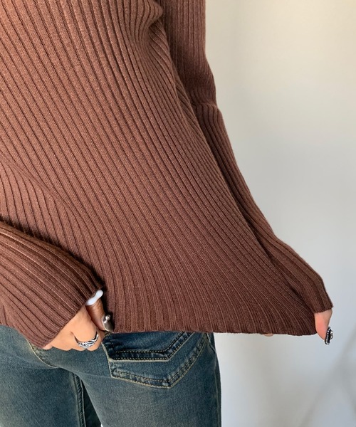 non-hedge（ノンヘッジ）の「ボトルリブニットトップス（ニット/セーター・レディース・チャコールグレー/ブラック/ベージュ/ブラウン/グレー/アイボリー/モカ/ブルー/キャメル/イエロー/ダークブラウン/カーキ・FREE）」の22枚目の写真