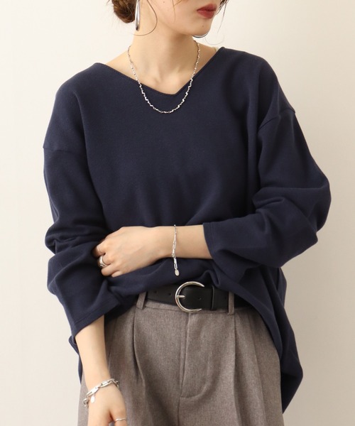 atONE(アットワン)の「atONE ワッフルロングスリーブプルオーバー(Tシャツ/カットソー・レディース・ブラック/杢グレー/カーキ/パープル/オレンジ/ホワイト/ネイビー・M~L/4L~5L/LL~3L)」の5枚目の写真