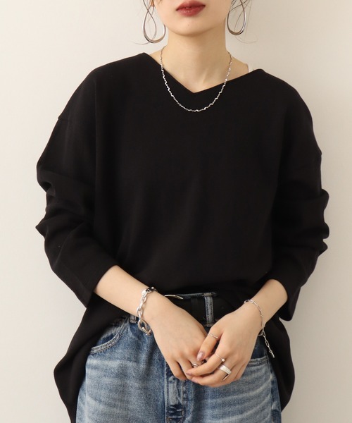 atONE(アットワン)の「atONE ワッフルロングスリーブプルオーバー(Tシャツ/カットソー・レディース・ブラック/杢グレー/カーキ/パープル/オレンジ/ホワイト/ネイビー・M~L/4L~5L/LL~3L)」の2枚目の写真