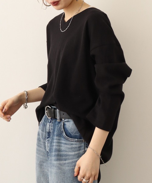 atONE(アットワン)の「atONE ワッフルロングスリーブプルオーバー(Tシャツ/カットソー・レディース・ブラック/杢グレー/カーキ/パープル/オレンジ/ホワイト/ネイビー・M~L/4L~5L/LL~3L)」の15枚目の写真